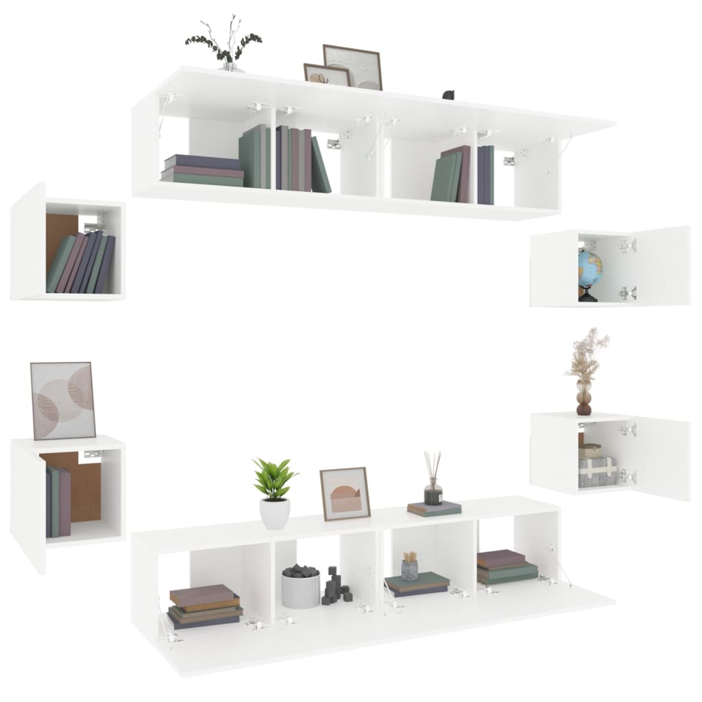 vidaXL Meuble TV, 8 pcs, Blanc, Bois d'ingénierie