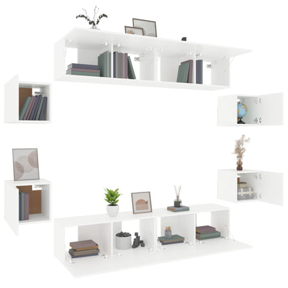 vidaXL Meuble TV, 8 pcs, Blanc, Bois d'ingénierie