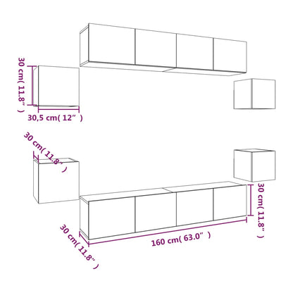 vidaXL Meuble TV, 8 pcs, Blanc, Bois d'ingénierie