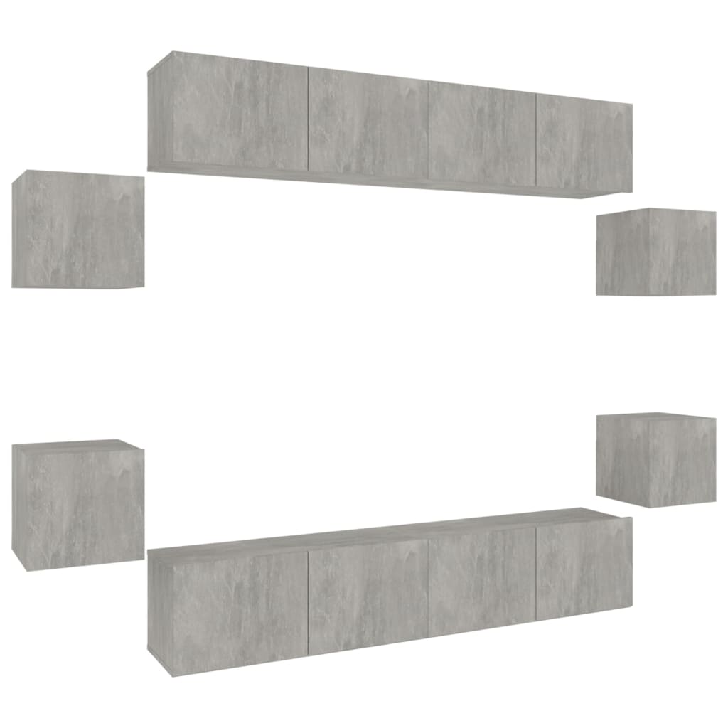 vidaXL Meuble TV 8 pcs Gris béton Aggloméré