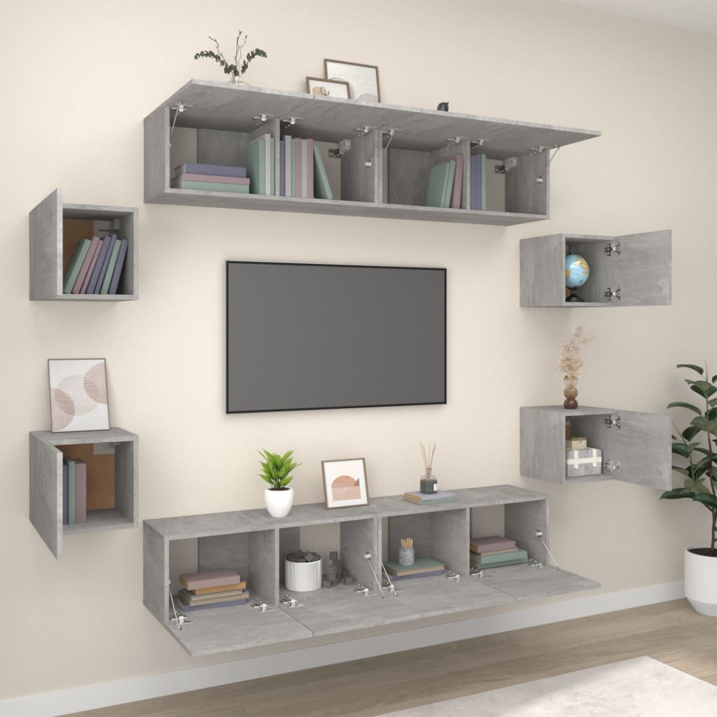 vidaXL Meuble TV 8 pcs Gris béton Aggloméré
