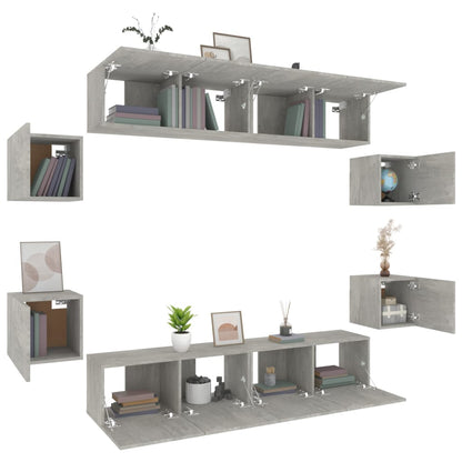 vidaXL Meuble TV 8 pcs Gris béton Aggloméré