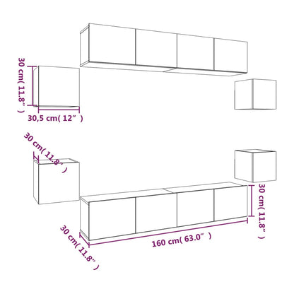 vidaXL Meuble TV 8 pcs Gris béton Aggloméré