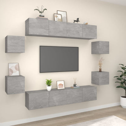 vidaXL Meuble TV 8 pcs Gris béton Aggloméré