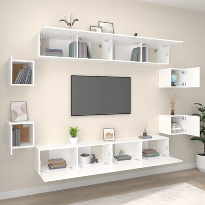 vidaXL Meuble TV, 8 pcs, Blanc, Bois d'ingénierie