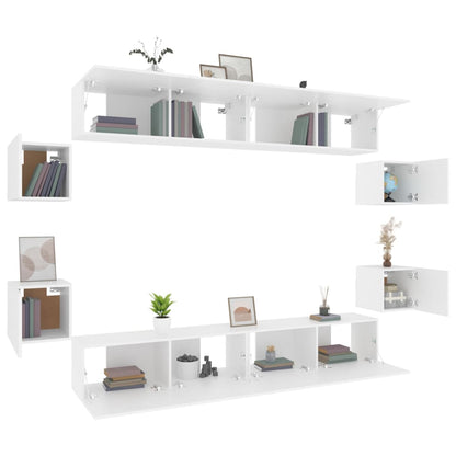 vidaXL Meuble TV, 8 pcs, Blanc, Bois d'ingénierie