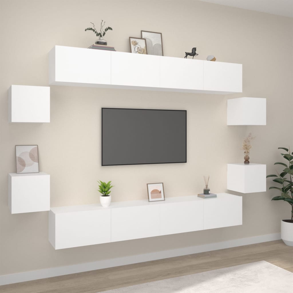 vidaXL Meuble TV, 8 pcs, Blanc, Bois d'ingénierie