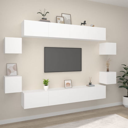 vidaXL Meuble TV, 8 pcs, Blanc, Bois d'ingénierie