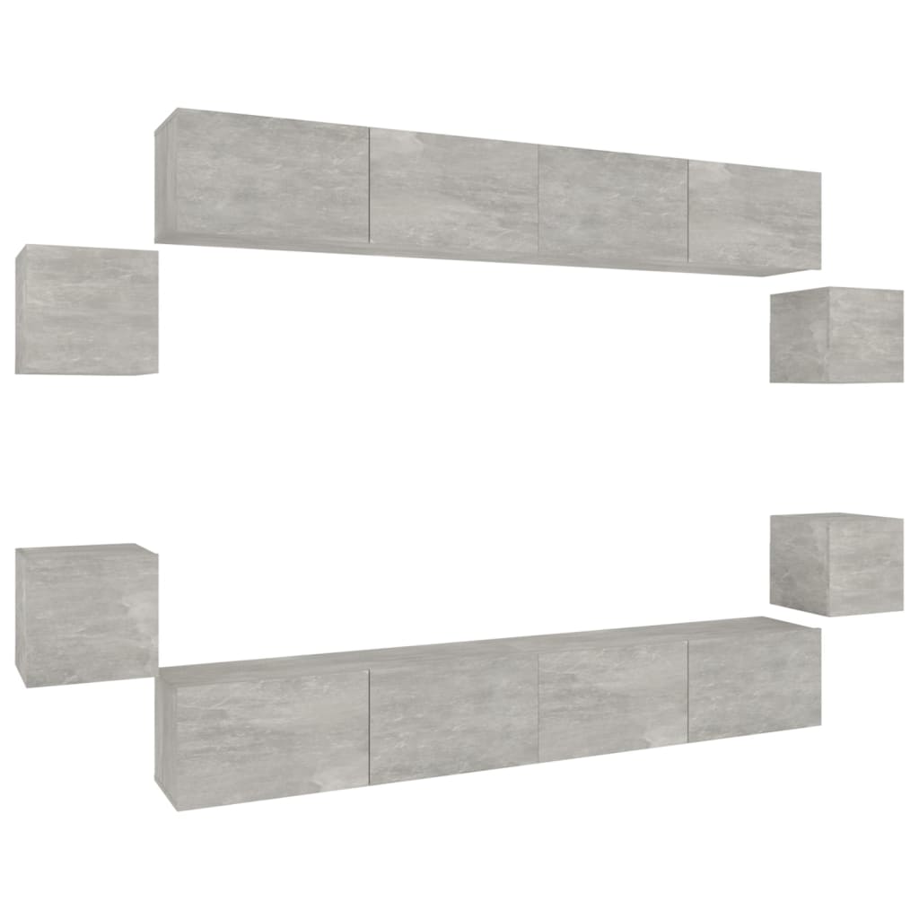 vidaXL Meuble TV 8 pcs Gris béton Aggloméré
