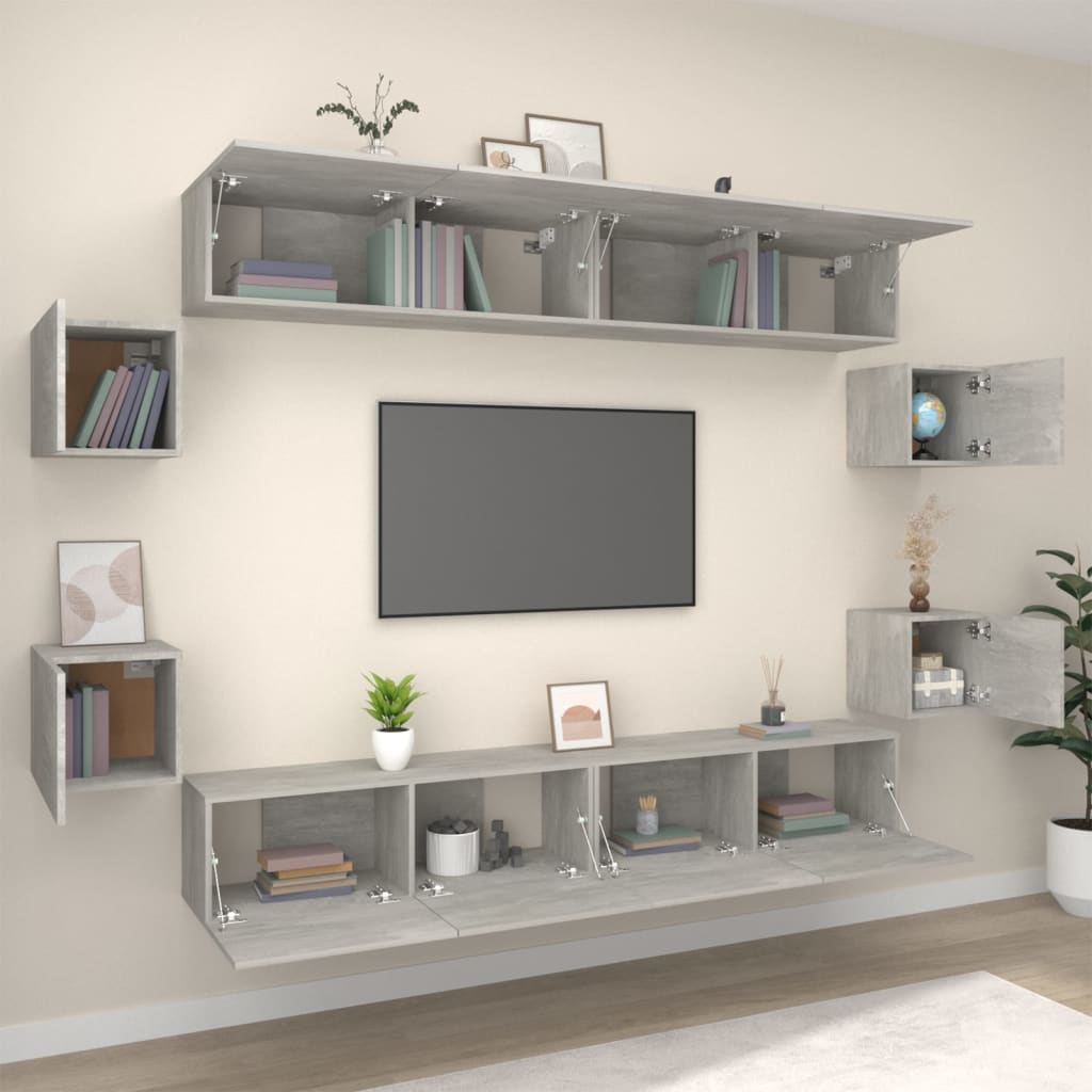 vidaXL Meuble TV 8 pcs Gris béton Aggloméré