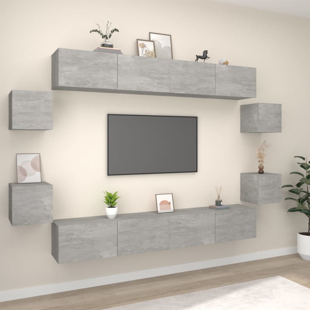 vidaXL Meuble TV 8 pcs Gris béton Aggloméré