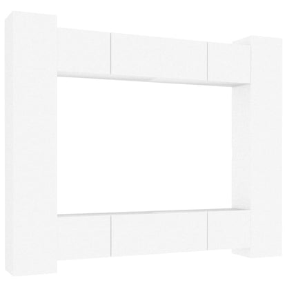 vidaXL Meuble TV, 8 pcs, Blanc, Bois d'ingénierie