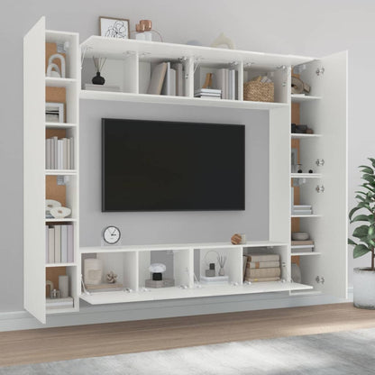 vidaXL Meuble TV, 8 pcs, Blanc, Bois d'ingénierie