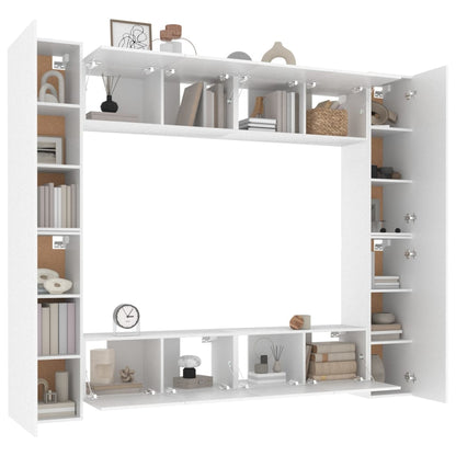 vidaXL Meuble TV, 8 pcs, Blanc, Bois d'ingénierie
