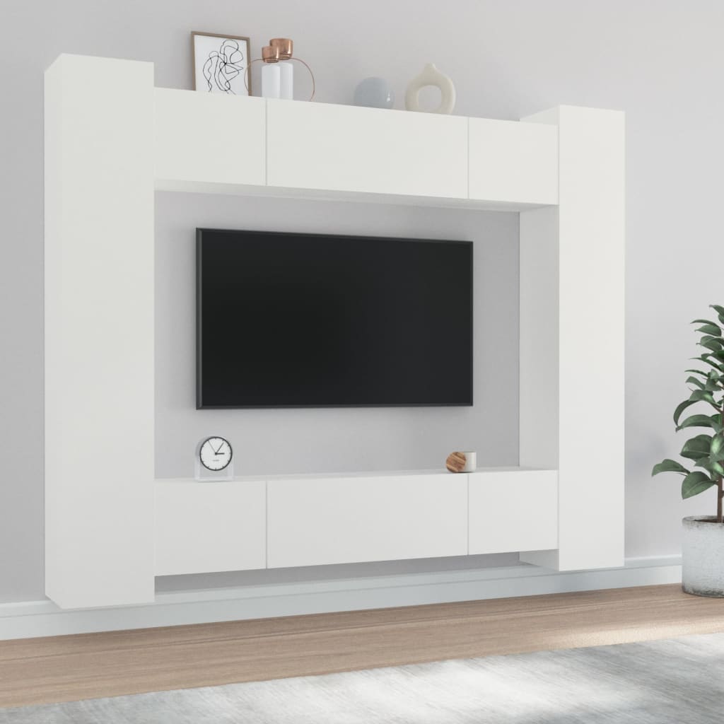 vidaXL Meuble TV, 8 pcs, Blanc, Bois d'ingénierie