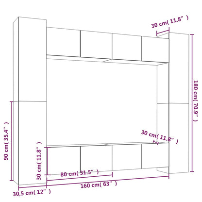vidaXL Ensemble de 8 meubles TV Chêne Sonoma Bois d'ingénierie