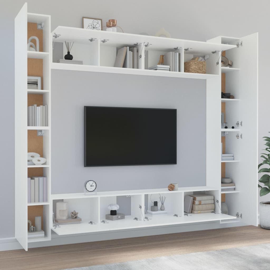 vidaXL Meuble TV, 8 pcs, Blanc, Bois d'ingénierie