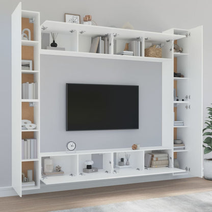 vidaXL Meuble TV, 8 pcs, Blanc, Bois d'ingénierie