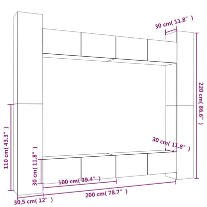 vidaXL Meuble TV, 8 pcs, Blanc, Bois d'ingénierie
