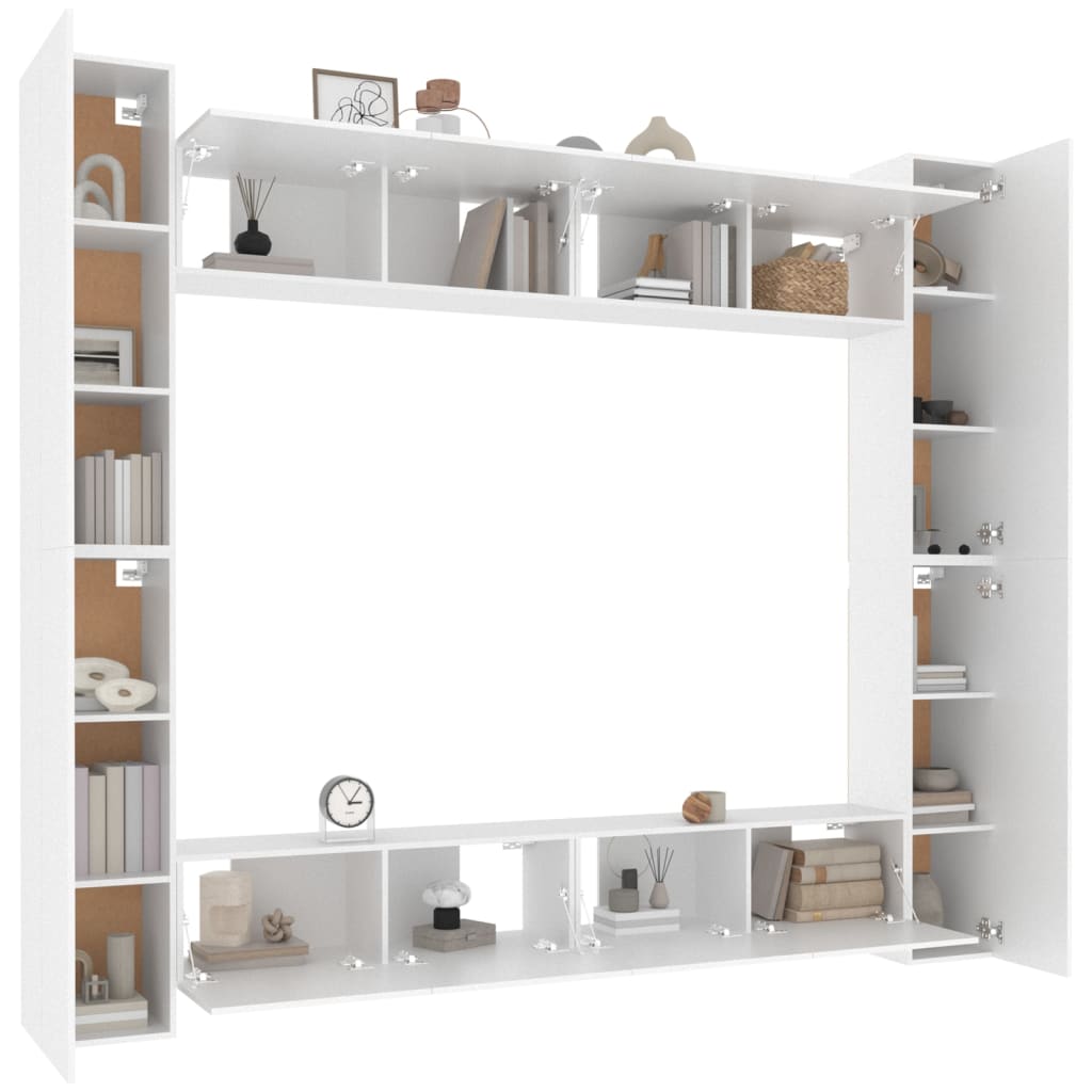 vidaXL Meuble TV, 8 pcs, Blanc, Bois d'ingénierie