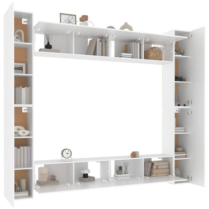 vidaXL Meuble TV, 8 pcs, Blanc, Bois d'ingénierie