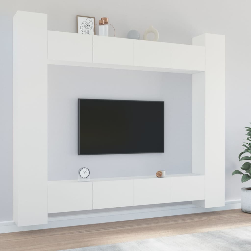 vidaXL Meuble TV, 8 pcs, Blanc, Bois d'ingénierie