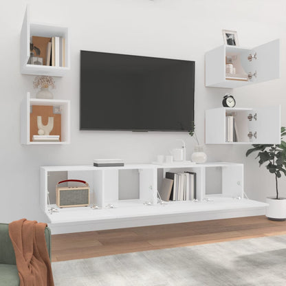 vidaXL Meuble TV 6 pièces blanc en bois d'ingénierie