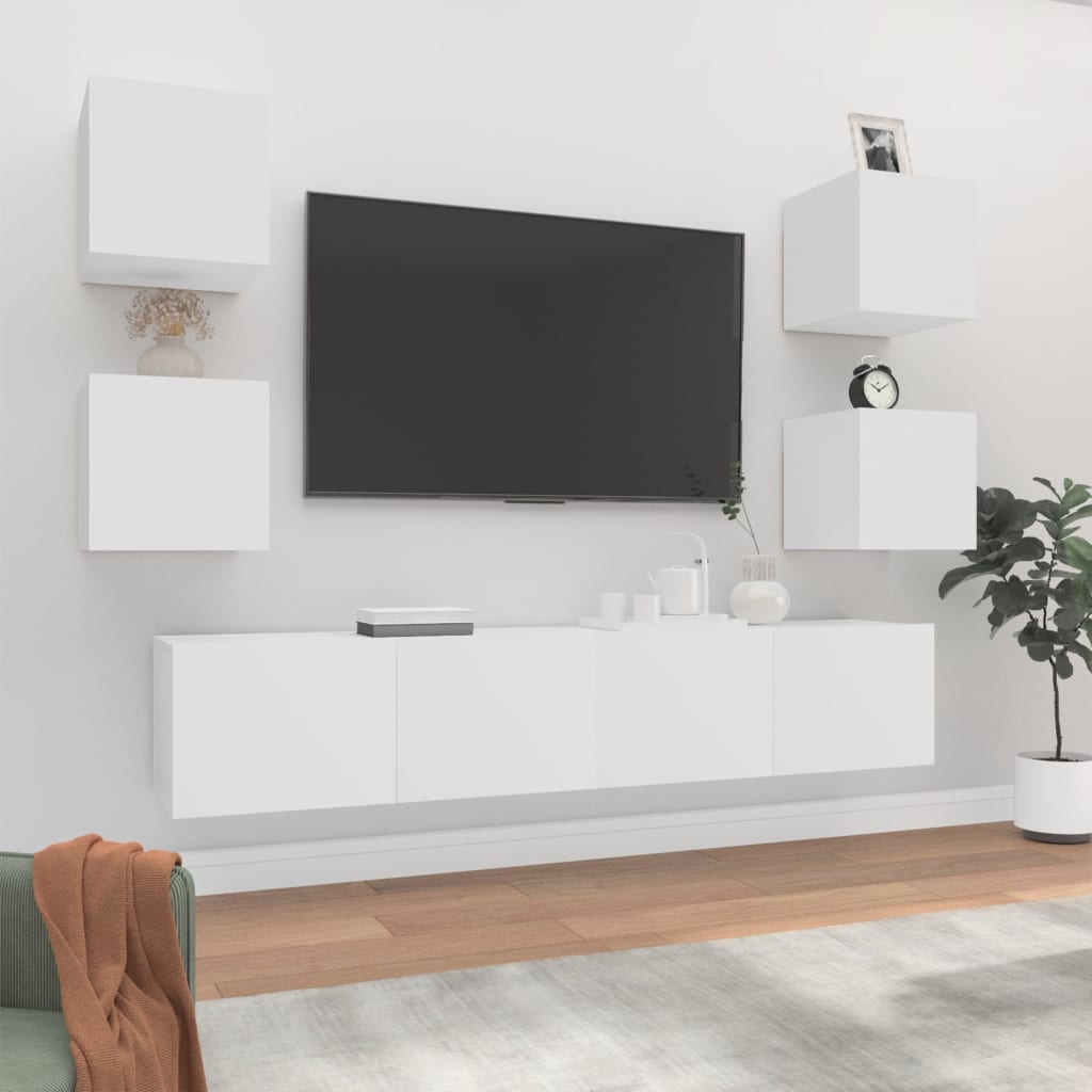 vidaXL Meuble TV 6 pièces blanc en bois d'ingénierie
