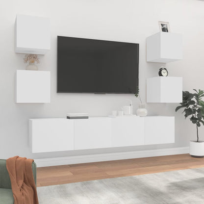 vidaXL Meuble TV 6 pièces blanc en bois d'ingénierie