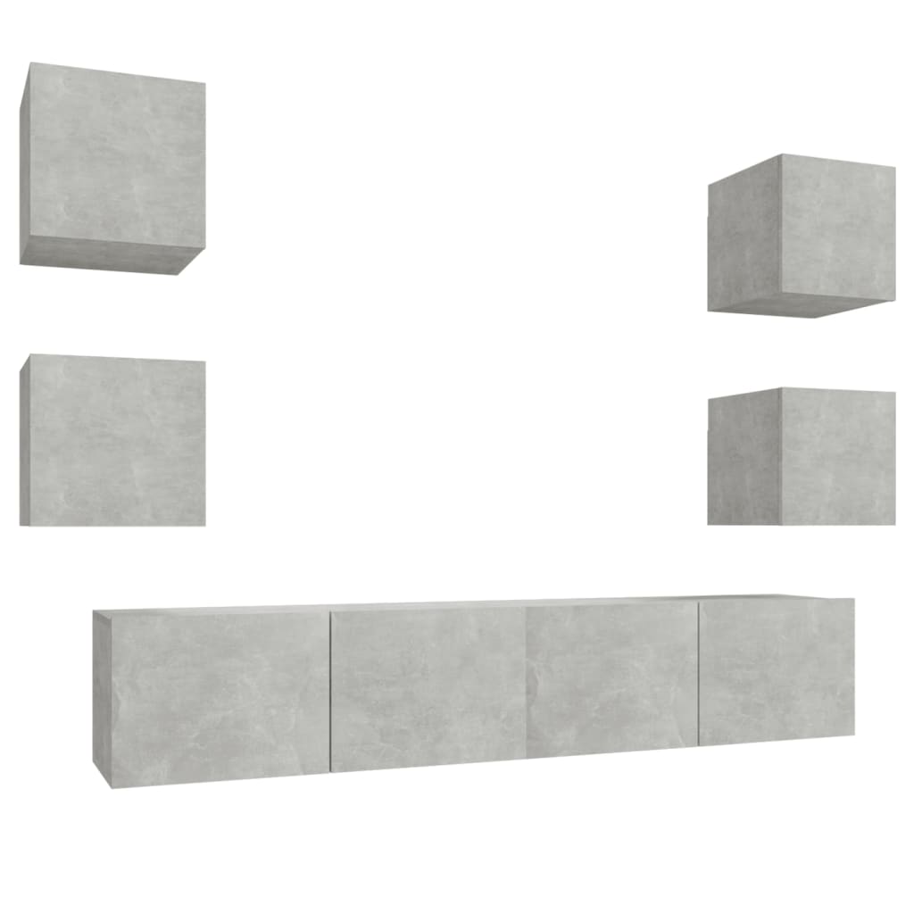 vidaXL Ensemble de 6 meubles TV gris béton, bois d'ingénierie