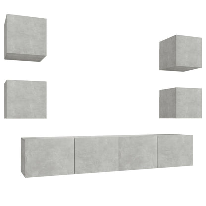 vidaXL Ensemble de 6 meubles TV gris béton, bois d'ingénierie