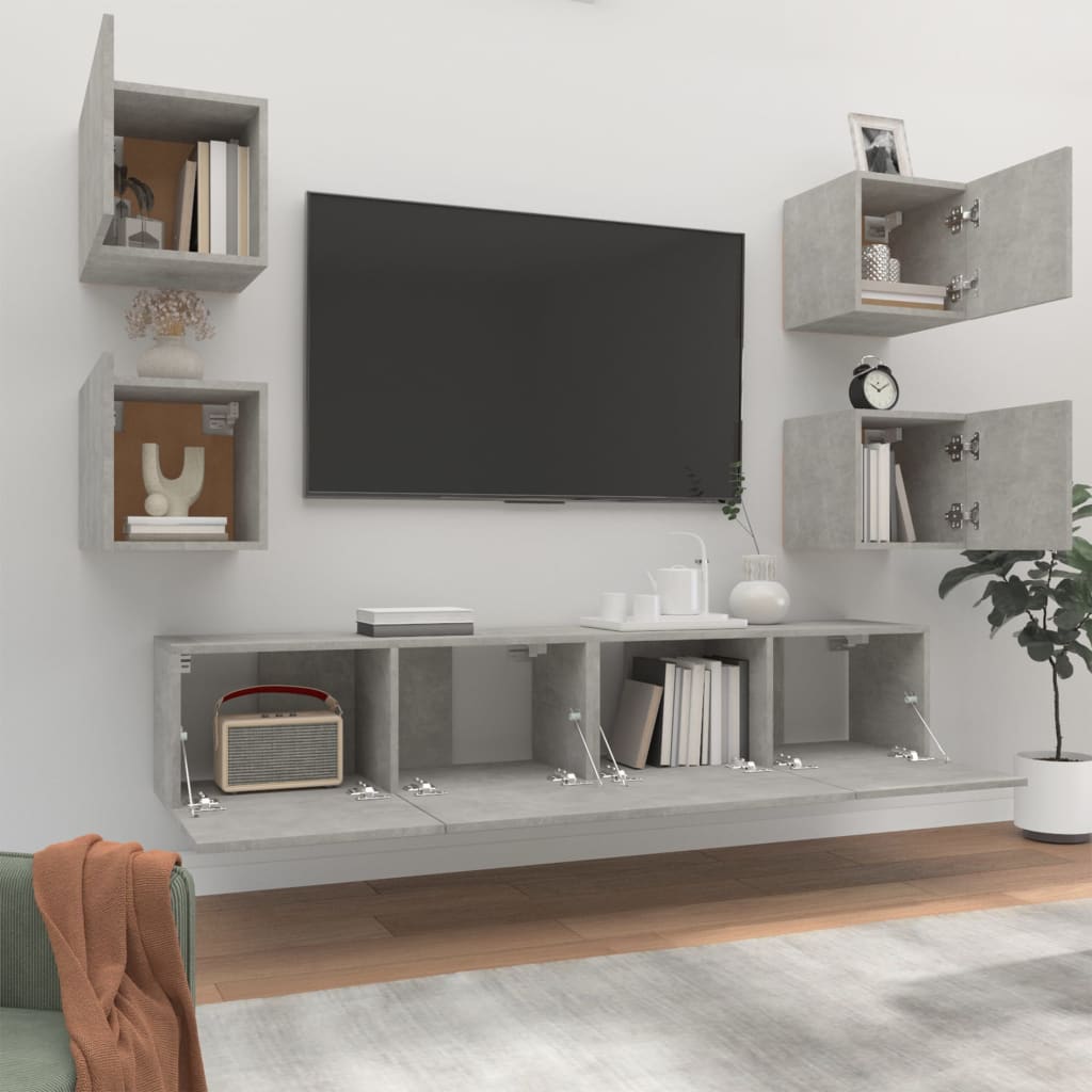 vidaXL Ensemble de 6 meubles TV gris béton, bois d'ingénierie