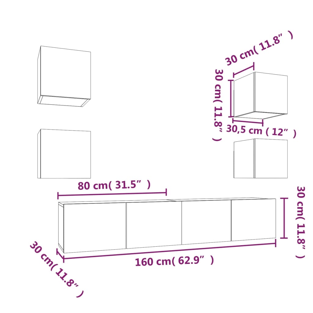 vidaXL Ensemble de 6 meubles TV gris béton, bois d'ingénierie