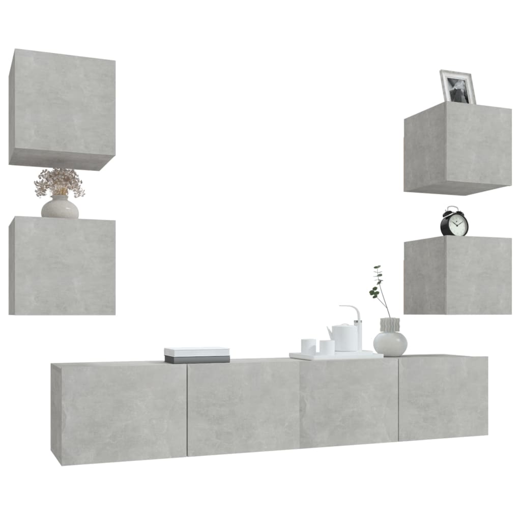 vidaXL Ensemble de 6 meubles TV gris béton, bois d'ingénierie