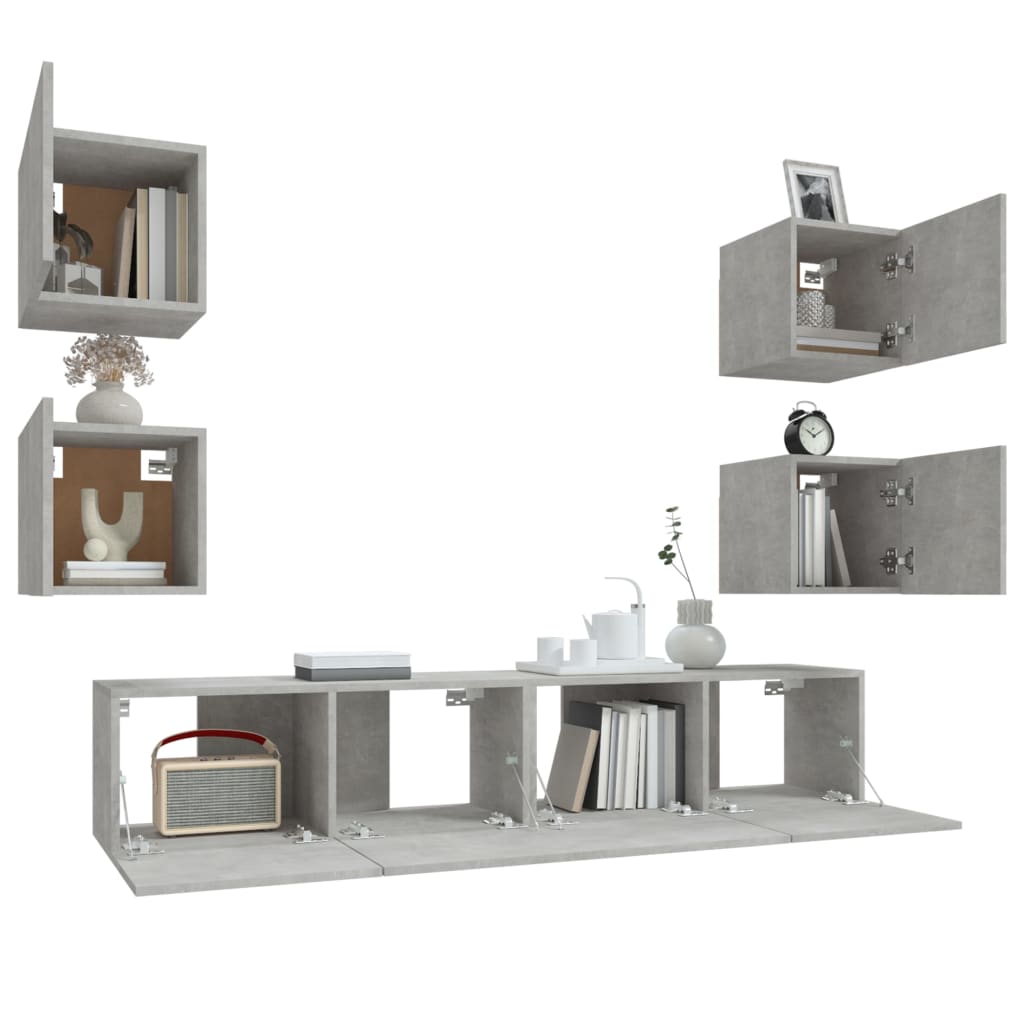 vidaXL Ensemble de 6 meubles TV gris béton, bois d'ingénierie