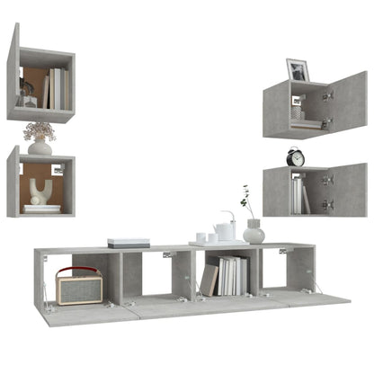 vidaXL Ensemble de 6 meubles TV gris béton, bois d'ingénierie