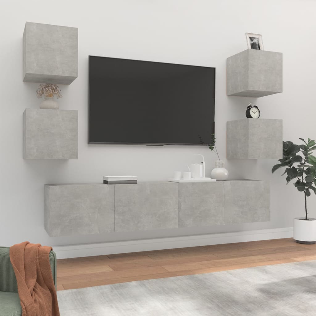vidaXL Ensemble de 6 meubles TV gris béton, bois d'ingénierie