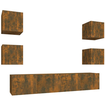 vidaXL Meuble TV, 6 pcs, Chêne fumé, Bois d'ingénierie