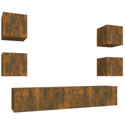 vidaXL Meuble TV, 6 pcs, Chêne fumé, Bois d'ingénierie