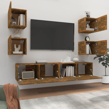 vidaXL Meuble TV, 6 pcs, Chêne fumé, Bois d'ingénierie