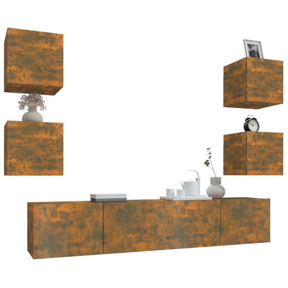vidaXL Meuble TV, 6 pcs, Chêne fumé, Bois d'ingénierie