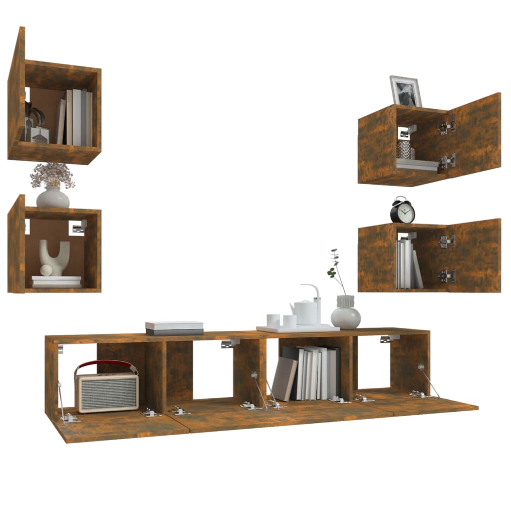 vidaXL Meuble TV, 6 pcs, Chêne fumé, Bois d'ingénierie
