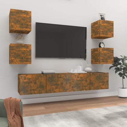 vidaXL Meuble TV, 6 pcs, Chêne fumé, Bois d'ingénierie