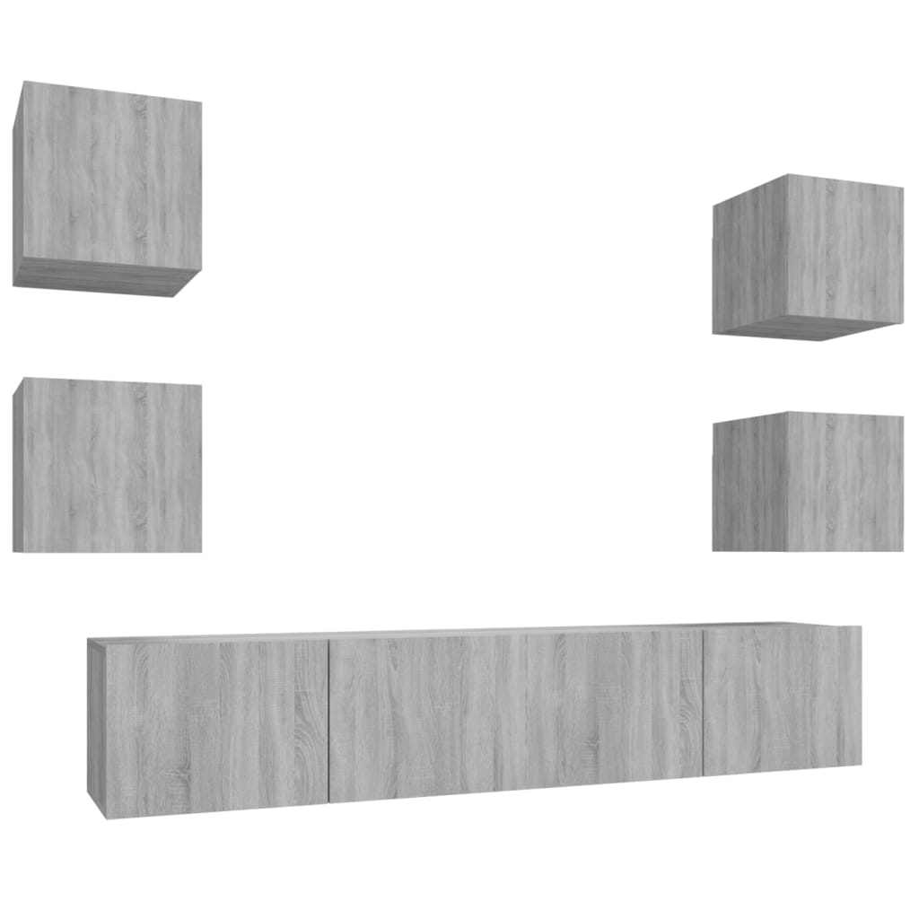 vidaXL Meuble TV, 6 pcs, gris Sonoma, aggloméré