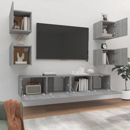vidaXL Meuble TV, 6 pcs, gris Sonoma, aggloméré