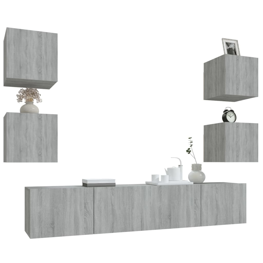 vidaXL Meuble TV, 6 pcs, gris Sonoma, aggloméré