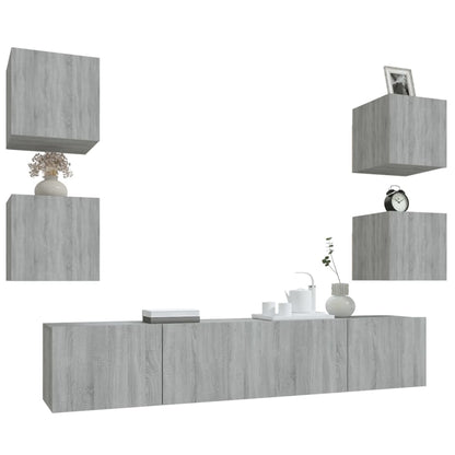 vidaXL Meuble TV, 6 pcs, gris Sonoma, aggloméré