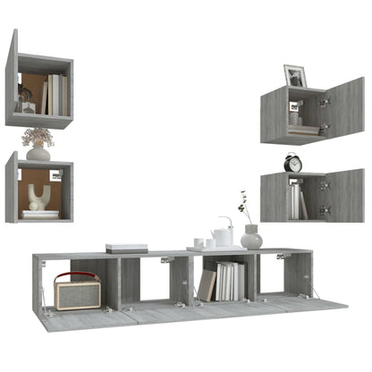 vidaXL Meuble TV, 6 pcs, gris Sonoma, aggloméré