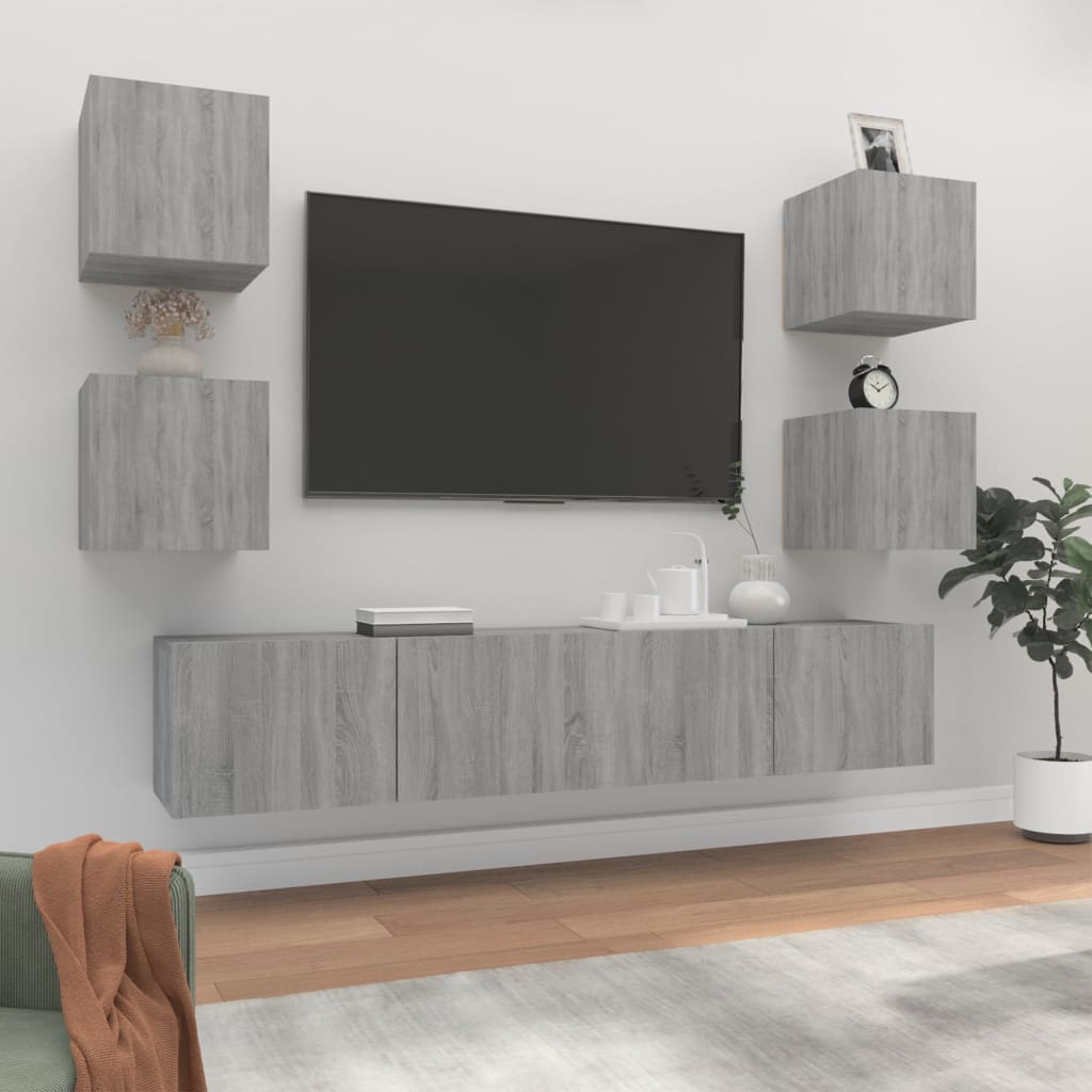 vidaXL Meuble TV, 6 pcs, gris Sonoma, aggloméré