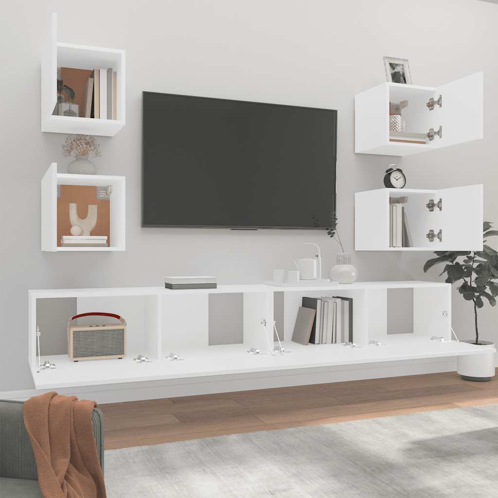vidaXL Meuble TV 6 pièces blanc en bois d'ingénierie